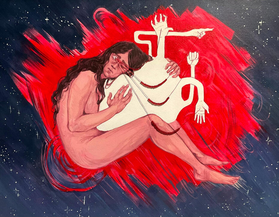 Scarlet mark - acrylic and mixed materials on canvas